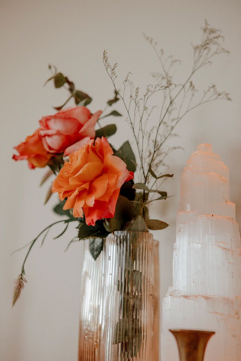Roses and a salt lamp